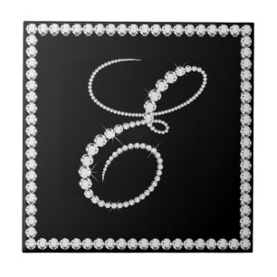 Elegant Letter E Sparging Diamonds Monogram Tegeltje
