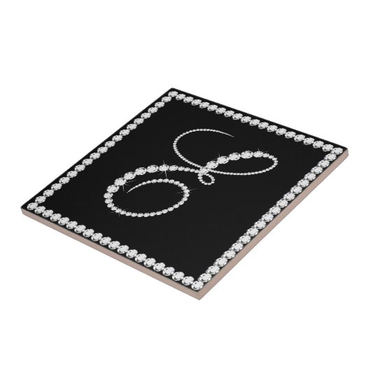 Elegant Letter E Sparging Diamonds Monogram Tegeltje (Zijkant)