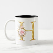 Elegant Letter H Floral Monogram Tweekleurige Koffiemok (Links)