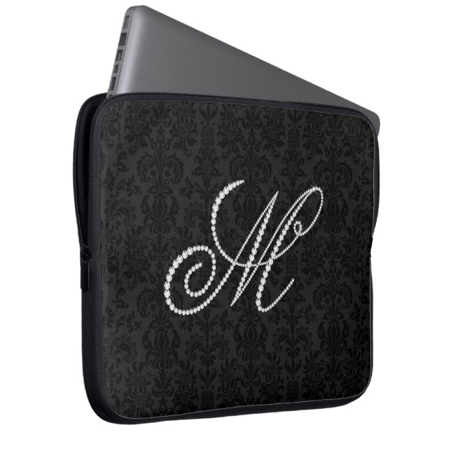 Elegant Letter M Sparging Diamonds-Monogram Laptop Sleeve (Voorkant Rechts)