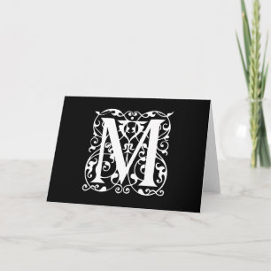 Elegant Letter M White op zwart monogram Notitiekaartje