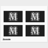 Elegant Letter M White op zwart monogram Rechthoekige Sticker (Vel)