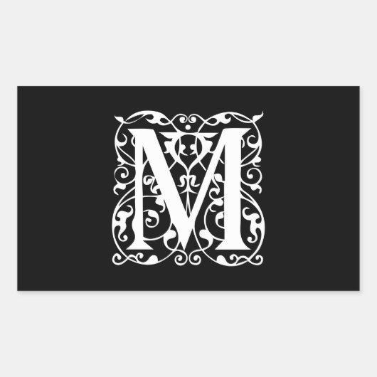 Elegant Letter M White op zwart monogram Rechthoekige Sticker (Voorkant)