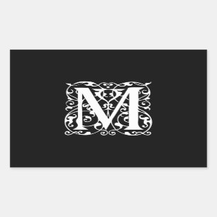 Elegant Letter M White op zwart monogram Rechthoekige Sticker