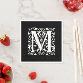 Elegant Letter M White op zwart monogram Servet (Insitu)