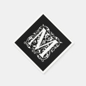 Elegant Letter M White op zwart monogram Servet (Hoek)