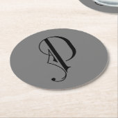 Elegant Letter P Monogram Black op Grey Ronde Kartonnen Onderzetter (Gebogen)