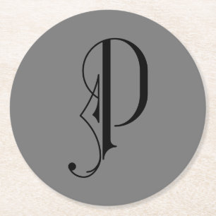 Elegant Letter P Monogram Black op Grey Ronde Kartonnen Onderzetter
