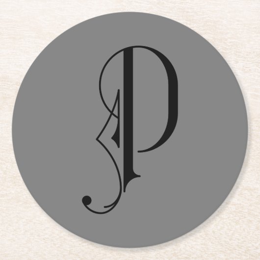 Elegant Letter P Monogram Black op Grey Ronde Kartonnen Onderzetter (Voorkant)