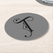 Elegant Letter T Monogram Black op Grey Ronde Kartonnen Onderzetter (Gebogen)