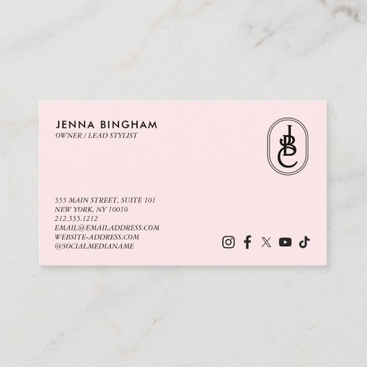 Elegant Lettering Beauty Salon Monogram Logo Pink Visitekaartje (Achterkant)