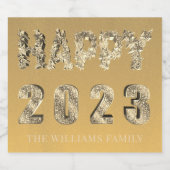 Elegant Lettering Golden Stars Happy Nieuwjaar 202 Sparkling Wijnetiket (Enkel label)