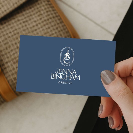 Elegant Lettering Monogram Logo Blue/Ivory Visitekaartje