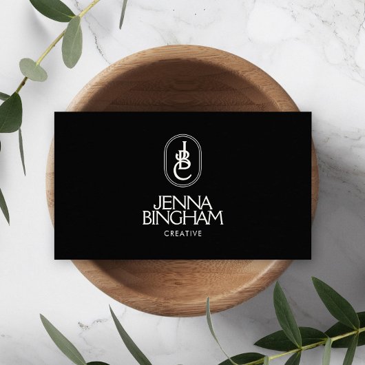 Elegant Lettering Monogram Logo Zwart/Ivoor Visitekaartje