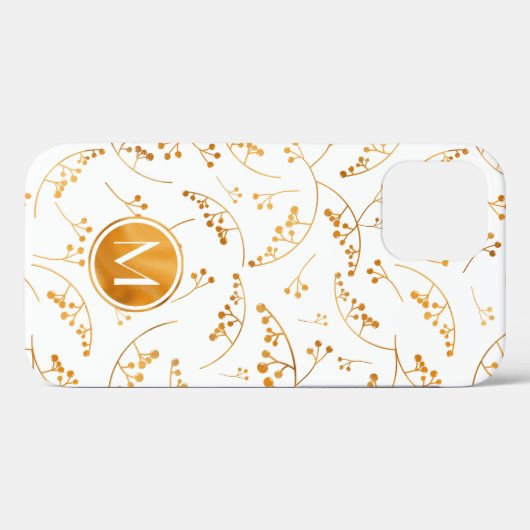 Elegant leuk monogram goudbessenpatroon op wit Case-Mate iPhone case (Achterkant (horizontaal))
