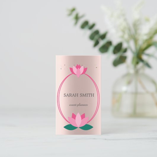 Elegant Leuk Roos Gouden Diamanten Lotus Business Visitekaartje (Staand voorkant)