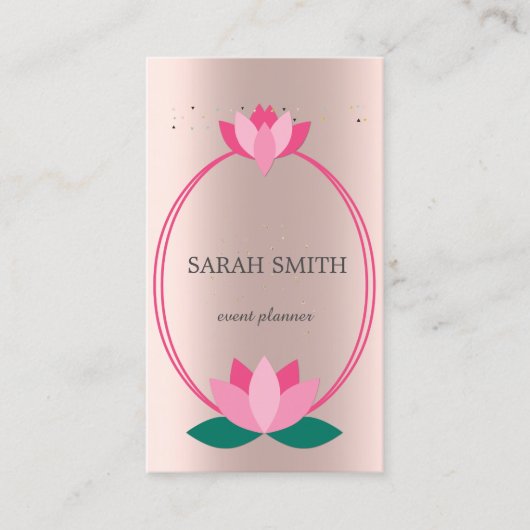 Elegant Leuk Roos Gouden Diamanten Lotus Business Visitekaartje (Voorkant)