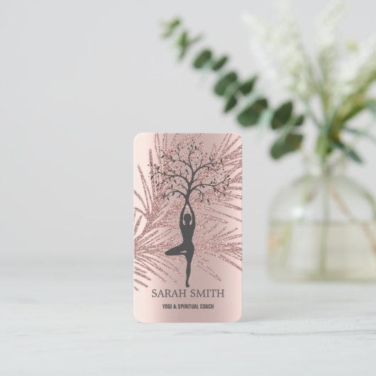 Elegant Leuk Roos Gouden Diamanten Yoga Visitekaartje (Staand voorkant)