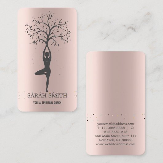 Elegant Leuk Roos Gouden Diamanten Yoga Visitekaartje (Voorkant / Achterkant)