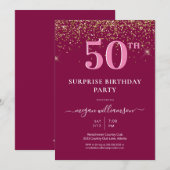 Elegant Leuk Roze Gouden Glitter 50ste Verjaardags Kaart (Voorkant / Achterkant)