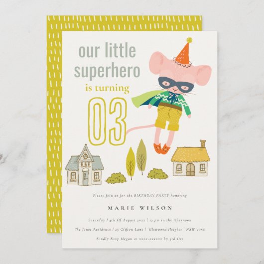 Elegant Leuke Superheld Muis Leuke Kinderen Verjaa Kaart (Voorkant / Achterkant)