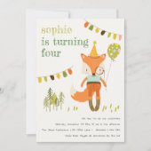 Elegant Leuke Woodland Fun Party Fox Kids Verjaard Kaart (Voorkant)