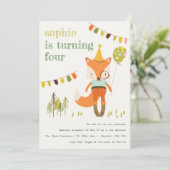 Elegant Leuke Woodland Fun Party Fox Kids Verjaard Kaart (Staand voorkant)