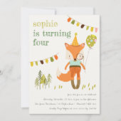 Elegant Leuke Woodland Fun Party Fox Kids Verjaard Kaart (Voorkant)