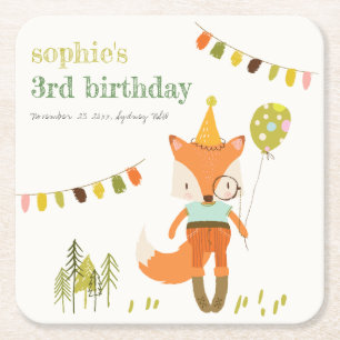 Elegant Leuke Woodland Fun Party Fox Kids Verjaard Kartonnen Onderzetters