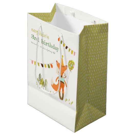 Elegant Leuke Woodland Fun Party Fox Kids Verjaard Medium Cadeauzakje (Voorkant Gekanteld)