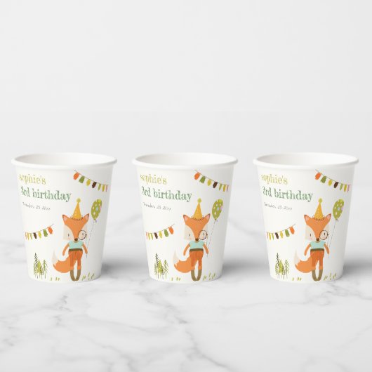 Elegant Leuke Woodland Fun Party Fox Kids Verjaard Papieren Bekers (Multi)