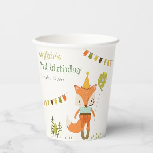 Elegant Leuke Woodland Fun Party Fox Kids Verjaard Papieren Bekers (Voorkant)