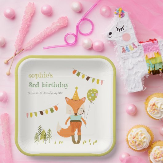 Elegant Leuke Woodland Fun Party Fox Kids Verjaard Papieren Bordje (Feest)