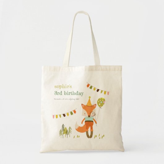 Elegant Leuke Woodland Fun Party Fox Kids Verjaard Tote Bag (Voorkant)