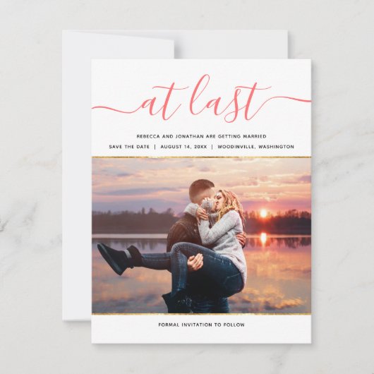 Elegant levend koraal Foto Modern Sparen de Datum Kaart (Voorkant)