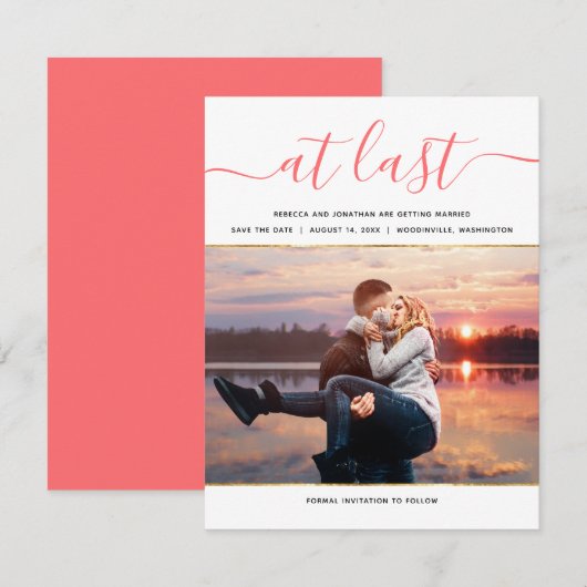 Elegant levend koraal Foto Modern Sparen de Datum Kaart (Voorkant / Achterkant)