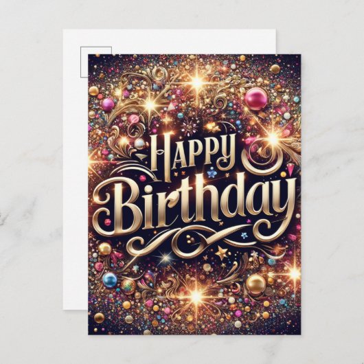 Elegant levendig Glitter Verjaardag briefkaart (Voorkant / Achterkant)