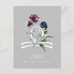Elegant Libra Sterrensymbool met Bloemen Briefkaart