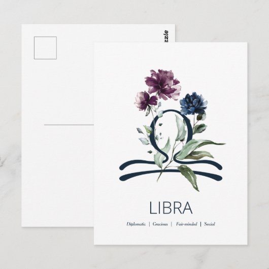 Elegant Libra Sterrensymbool met Bloemen Briefkaart (Voorkant / Achterkant)