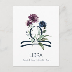 Elegant Libra Sterrensymbool met Bloemen Briefkaart