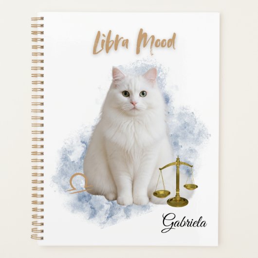 Elegant Libra Zodiac Cat White Planner Notebook (Voorkant)