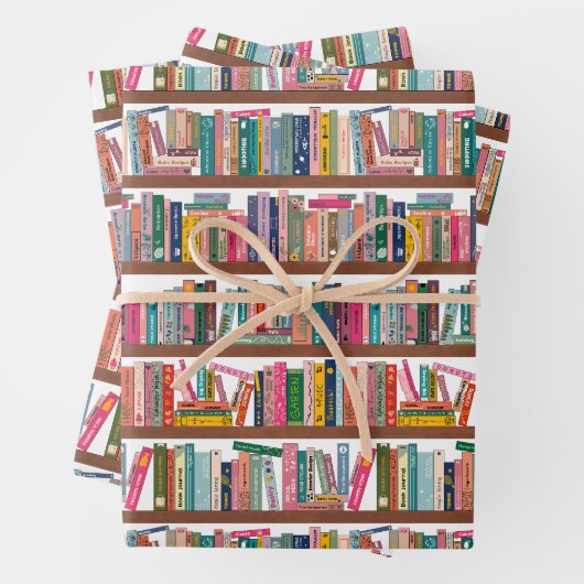 Elegant Library Bookshelf Pattern Wrapping Paper (In situ)