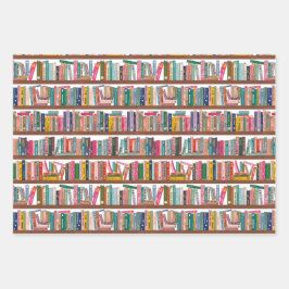 Elegant Library Bookshelf Pattern Wrapping Paper