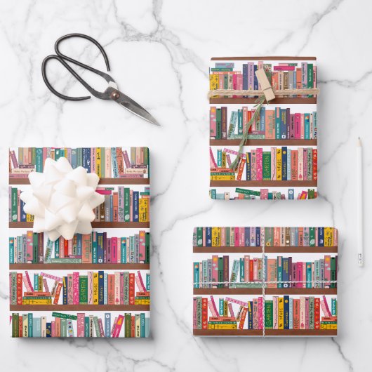 Elegant Library Bookshelf Pattern Wrapping Paper (Voorkant)