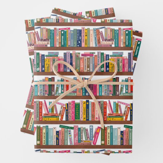 Elegant Library Bookshelf Pattern Wrapping Paper (In situ)