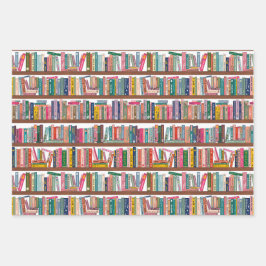 Elegant Library Bookshelf Pattern Wrapping Paper