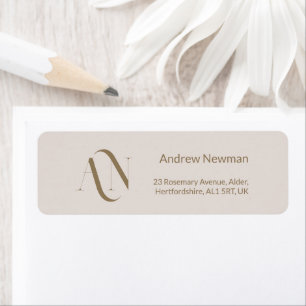 Elegant Licht Beige en Gouden Monogram Etiket