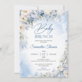Elegant licht Blauw en wit Bloemen baby brunch Kaart (Voorkant)