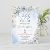 Elegant licht Blauw en wit Bloemen baby brunch Kaart (Staand voorkant)