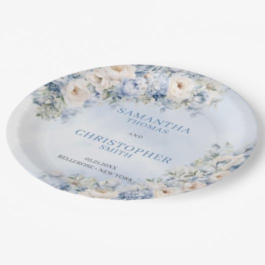 Elegant licht Blauw en wit Bloemen eucalyptus Papieren Bordje (Gekanteld)